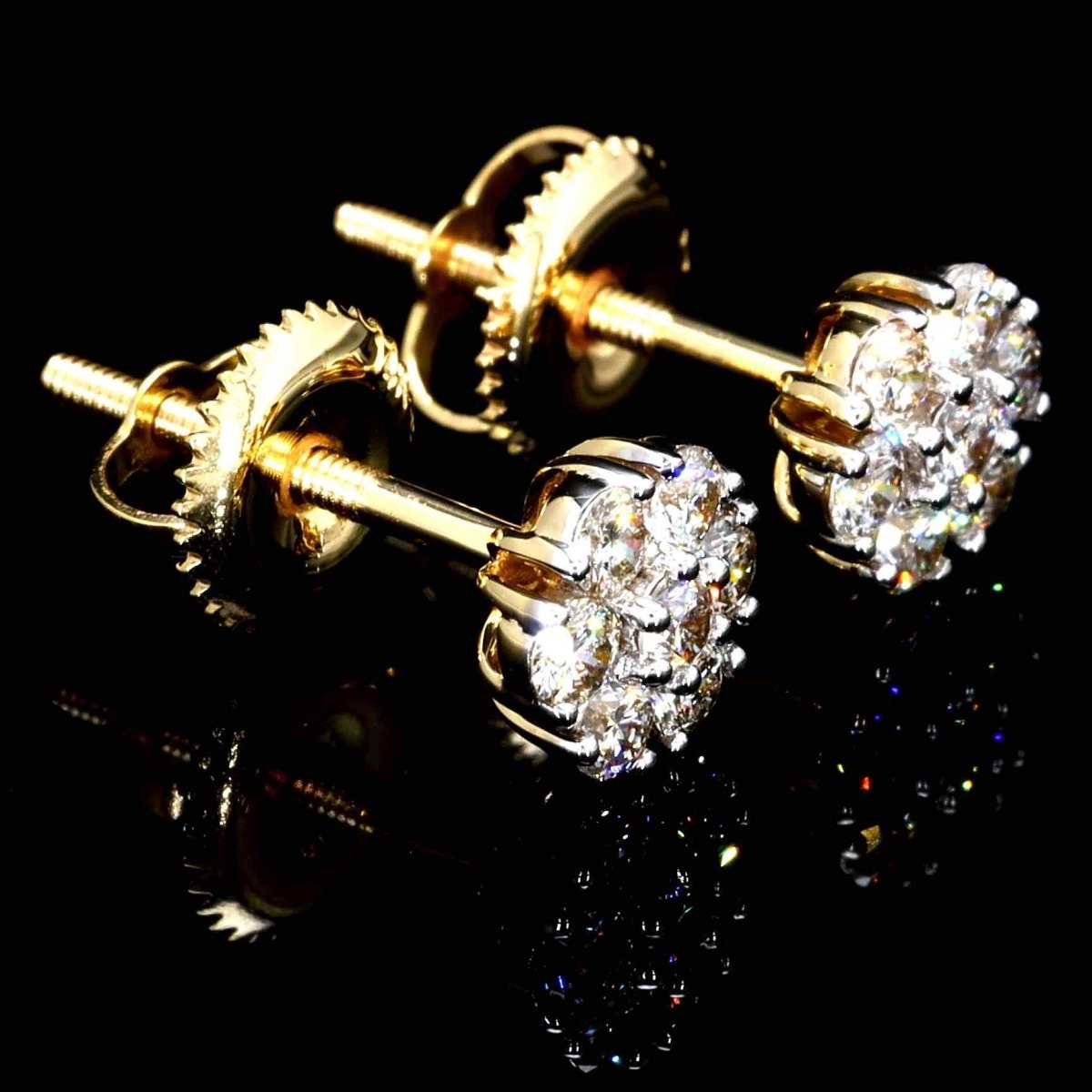 Cluster Round Diamond Earrings Solid 14K Gold