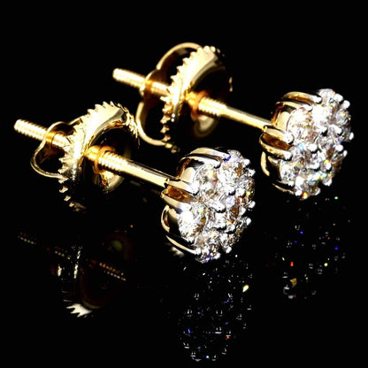 Cluster Round Diamond Earrings Solid 14K Gold