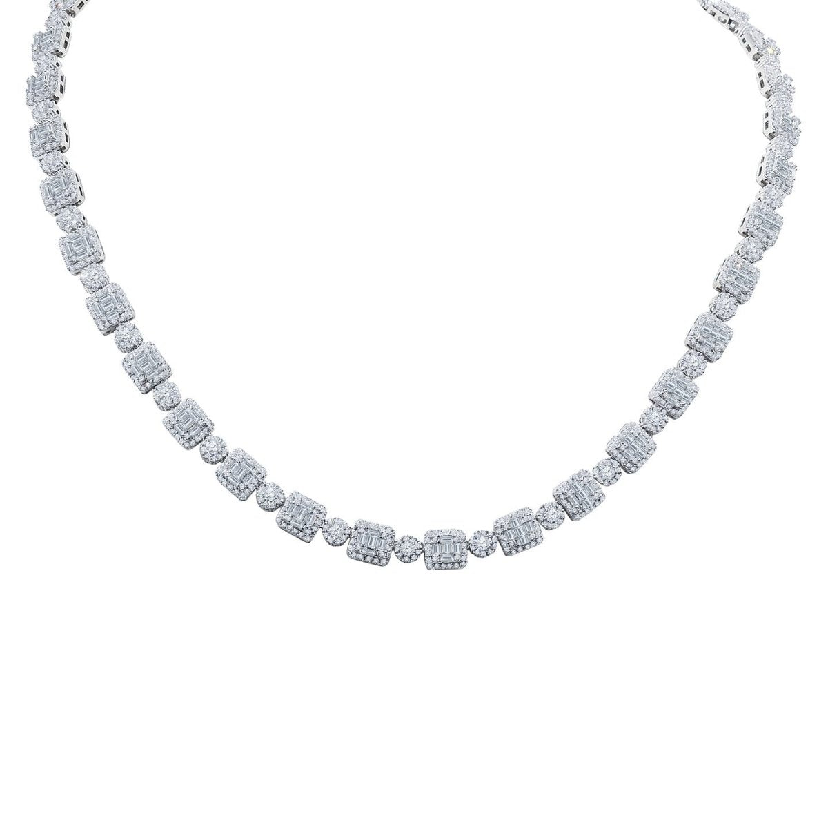 Cluster Round & Square CZ Iced Out Chain .925 Sterling Silver