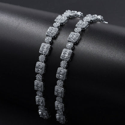 Cluster Round & Square CZ Iced Out Chain .925 Sterling Silver