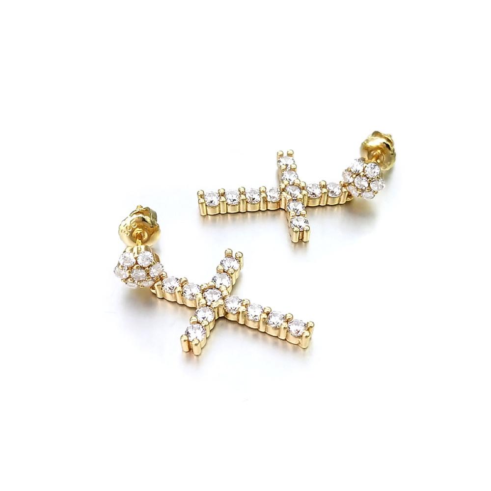 Cluster Stud Dangling L Tennis Cross CZ Iced Out Earrings .925 Silver