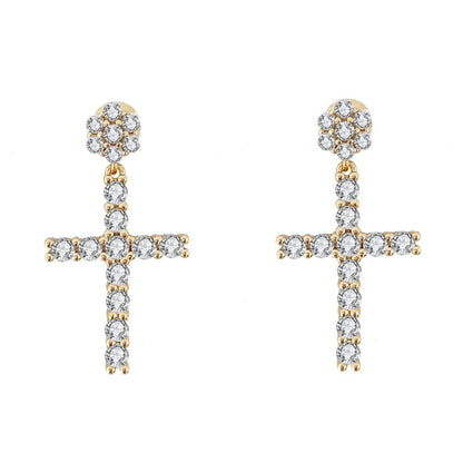 Cluster Stud Dangling L Tennis Cross CZ Iced Out Earrings .925 Silver