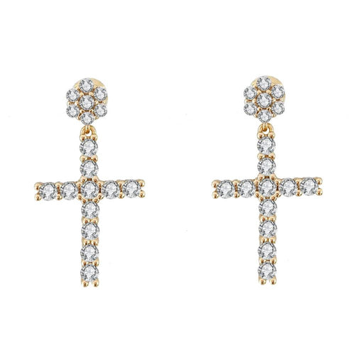 Cluster Stud Dangling L Tennis Cross CZ Iced Out Earrings .925 Silver