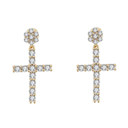 Cluster Stud Dangling L Tennis Cross CZ Iced Out Earrings .925 Silver