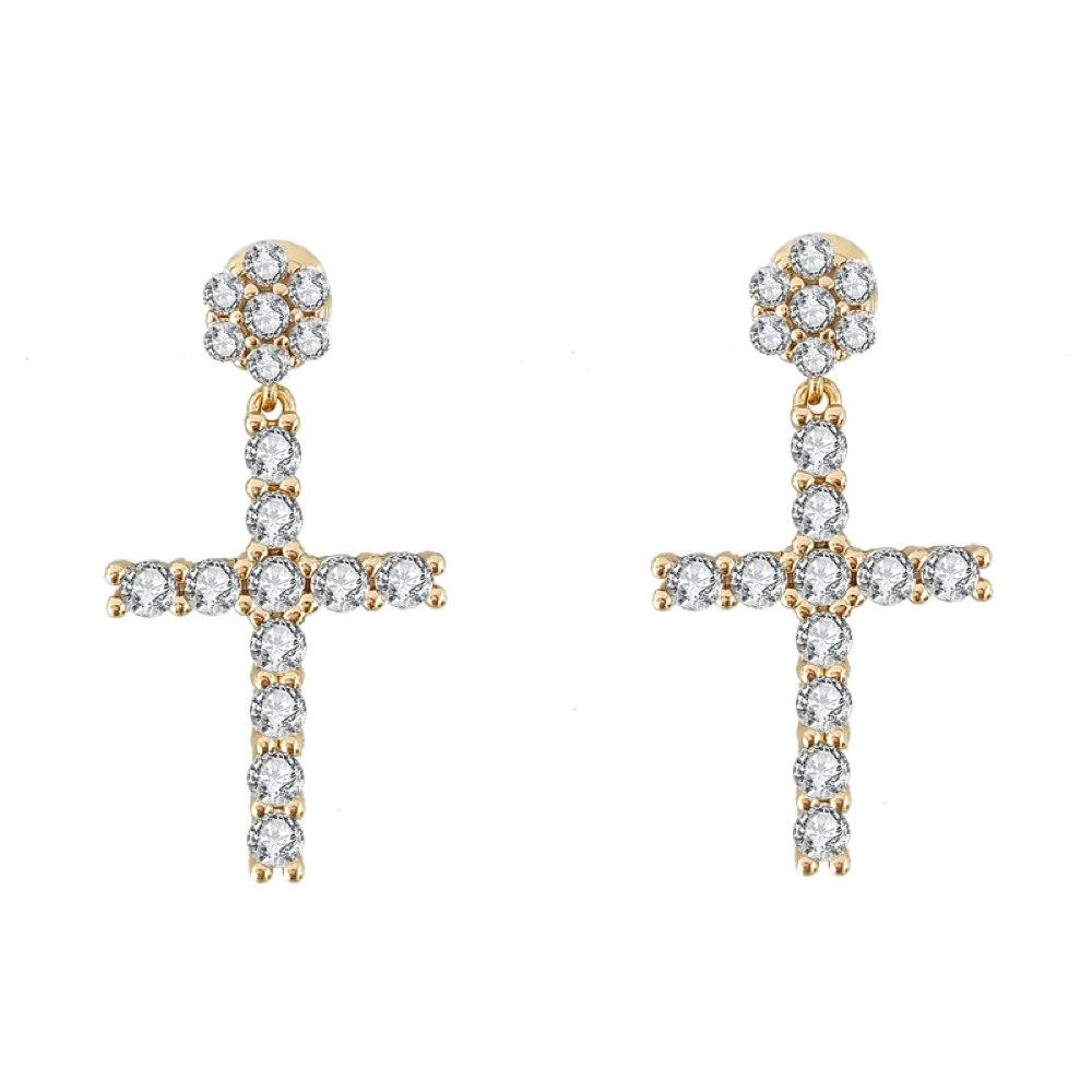Cluster Stud Dangling Tennis Cross VVS Moissanite Earrings .925 Sterling Silver
