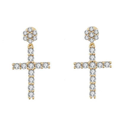 Cluster Stud Dangling Tennis Cross VVS Moissanite Earrings .925 Sterling Silver