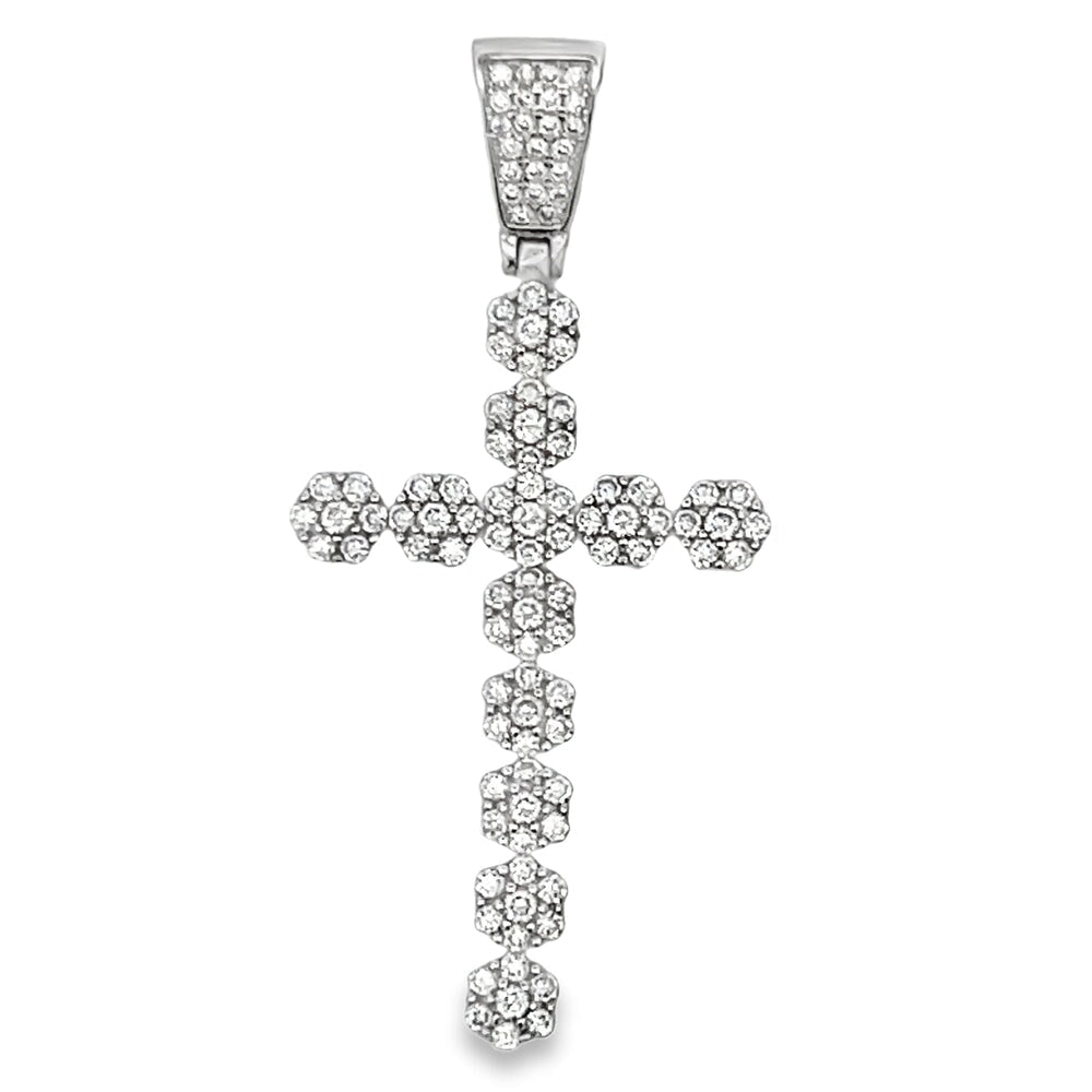 Cluster Tennis Cross Pendant .925 Sterling Silver
