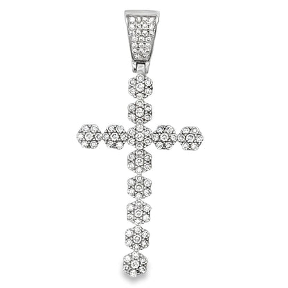 Cluster Tennis Cross Pendant .925 Sterling Silver