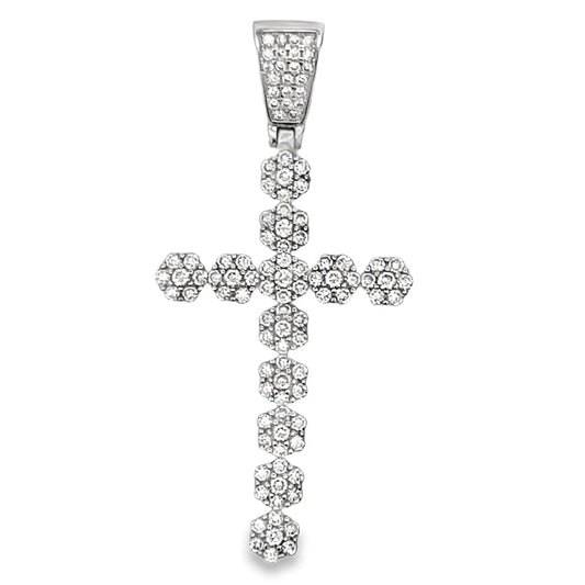 Cluster Tennis Cross Pendant .925 Sterling Silver