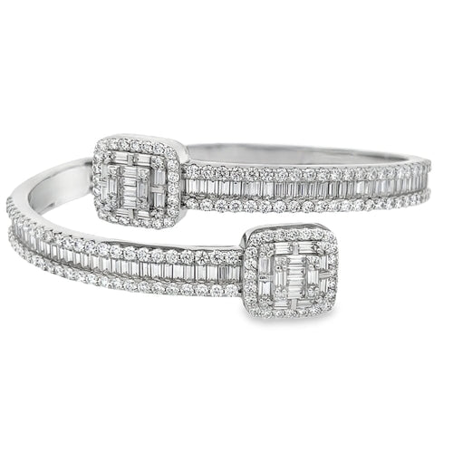 Cluster Tip Baguette Moissanite Iced Out Bangle .925 Sterling Silver