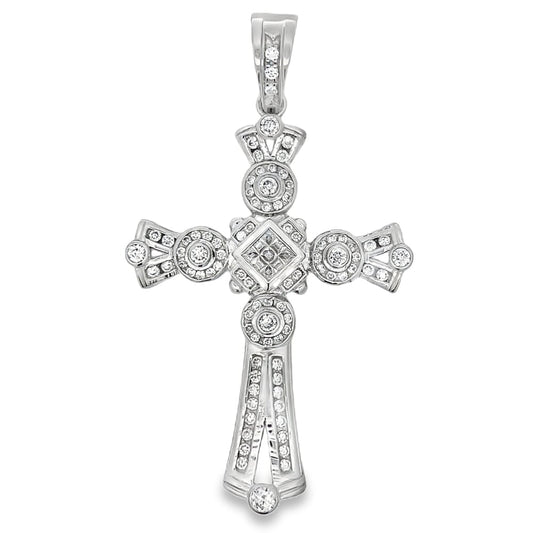 Cluster Wavy Cross CZ Pendant .925 Sterling Silver