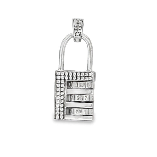 Combination Pad Lock CZ Pendant .925 Sterling Silver