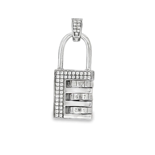Combination Pad Lock CZ Pendant .925 Sterling Silver