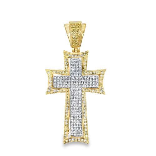 Concave Canary Edge Cross CZ Iced Out Pendant