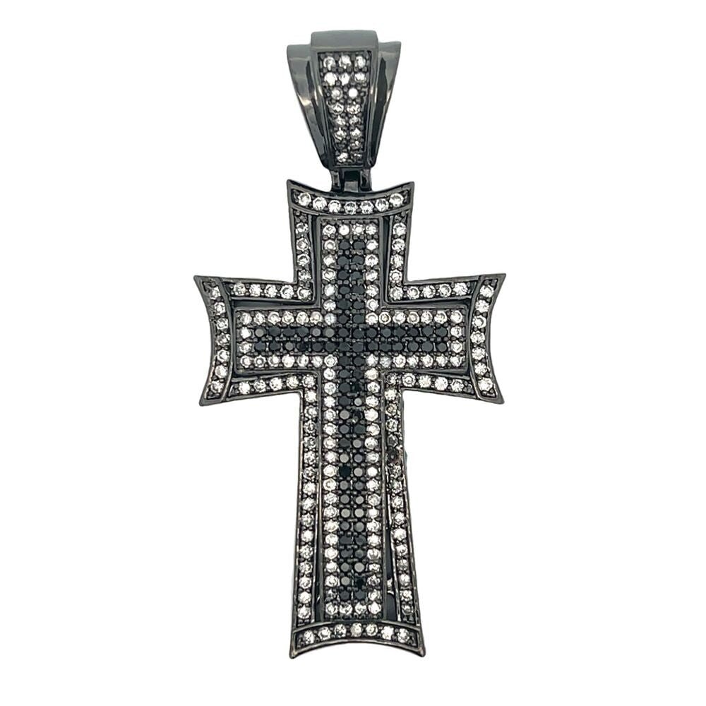 Concave Taper Cross Black & White CZ Iced Out Pendant