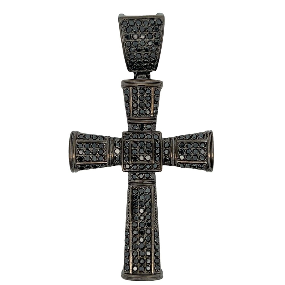 Cone Black Cross CZ Pendant .925 Sterling Silver