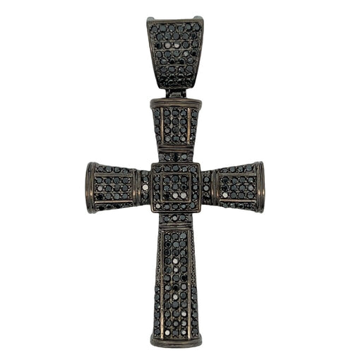 Cone Black Cross CZ Pendant .925 Sterling Silver