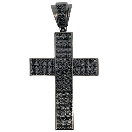 Crisp 6 Row Black Cross CZ Iced Out Pendant