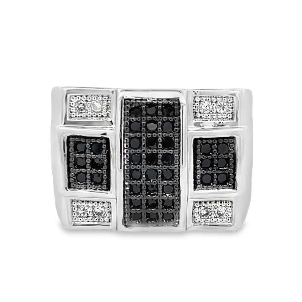 Criss Cross Black & White CZ Ring .925 Sterling Silver