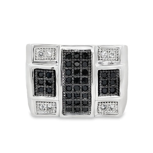 Criss Cross Black & White CZ Ring .925 Sterling Silver