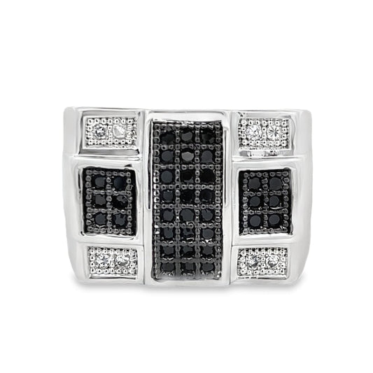 Criss Cross Black & White CZ Ring .925 Sterling Silver