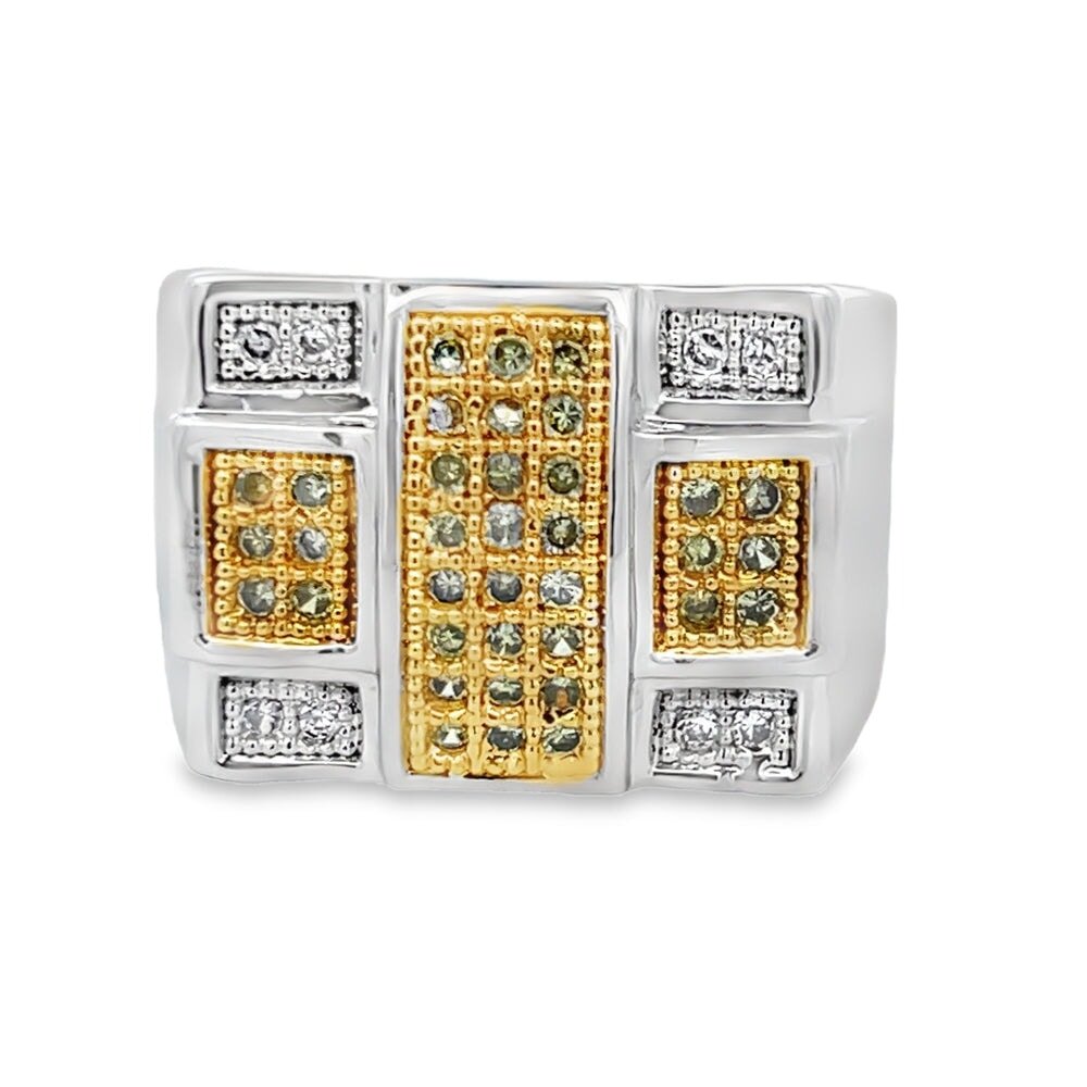 Criss Cross Yellow & White CZ Ring .925 Sterling Silver