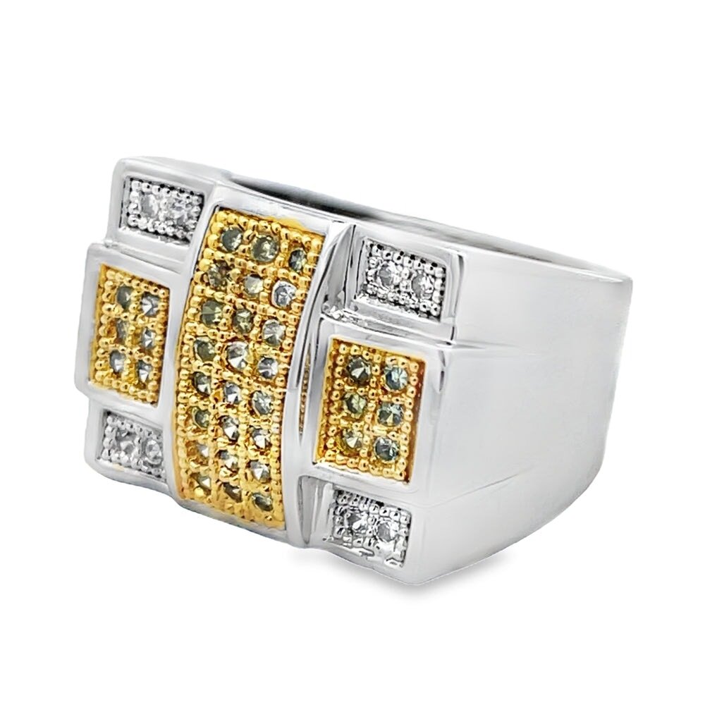 Criss Cross Yellow & White CZ Ring .925 Sterling Silver