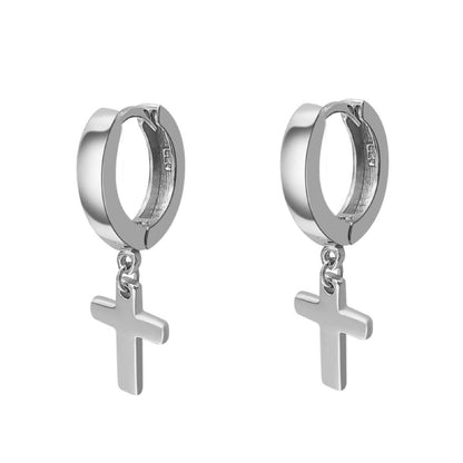 Cross Dangling Huggie Hoop Earrings .925 Silver