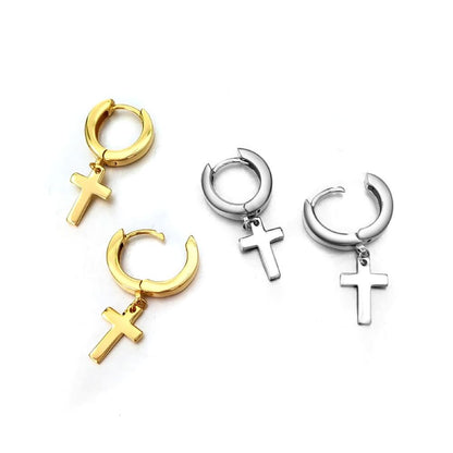 Cross Dangling Huggie Hoop Earrings .925 Silver