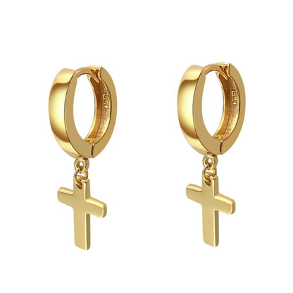 Cross Dangling Huggie Hoop Earrings .925 Silver
