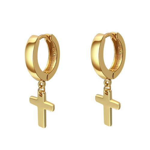 Cross Dangling Huggie Hoop Earrings .925 Silver