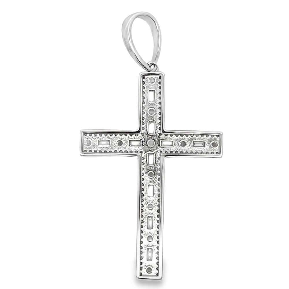 Cross Emerald Cut 2.86cttw VVS Moissanite Pendant .925 Sterling Silver