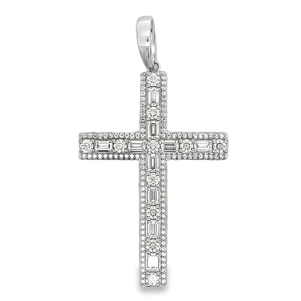 Cross Emerald Cut 2.86cttw VVS Moissanite Pendant .925 Sterling Silver