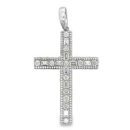 Cross Emerald Cut 2.86cttw VVS Moissanite Pendant .925 Sterling Silver