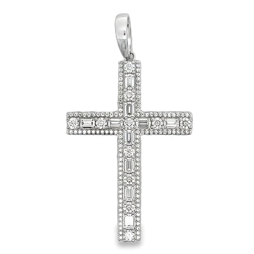 Cross Emerald Cut 2.86cttw VVS Moissanite Pendant .925 Sterling Silver