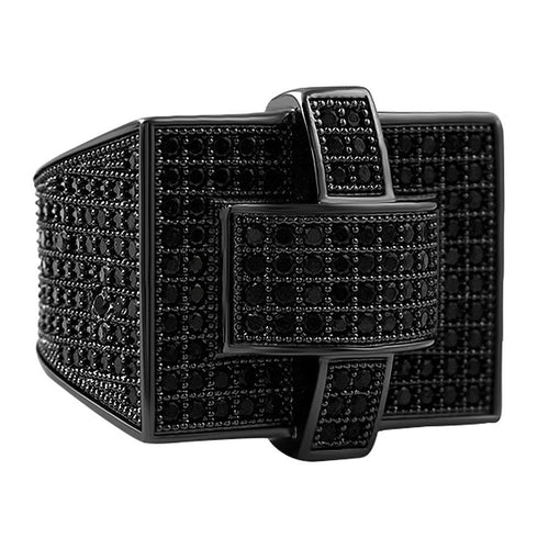 Cross Iced Out Black CZ Bling Bling Ring