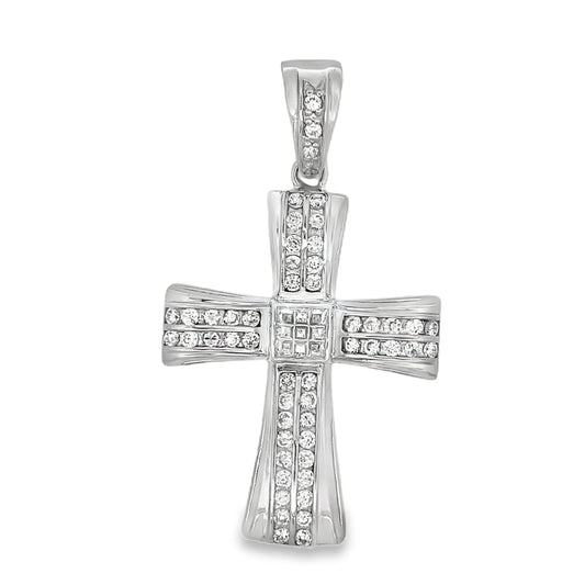 Cross Princess Cut Center CZ Pendant .925 Sterling Silver