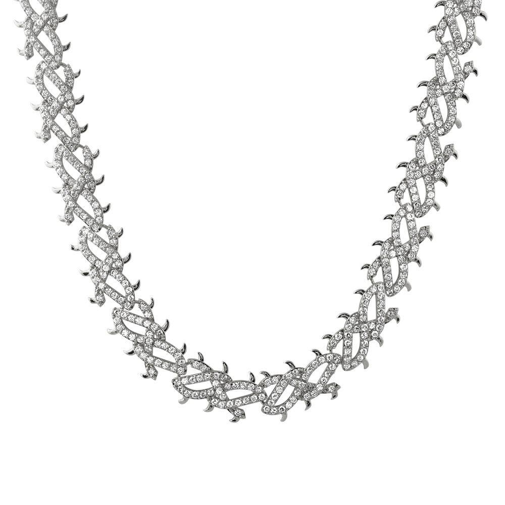 Crown of Thorns White Gold CZ Bling Bling Chain