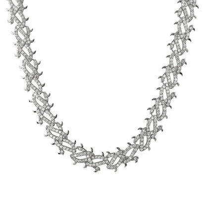 Crown of Thorns White Gold CZ Bling Bling Chain