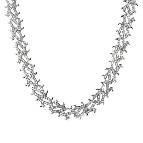 Crown of Thorns White Gold CZ Bling Bling Chain