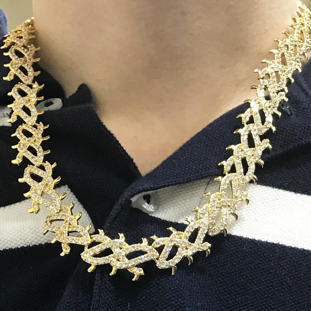 Crown of Thorns Yellow Gold CZ Bling Bling Chain