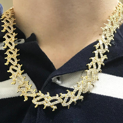 Crown of Thorns Yellow Gold CZ Bling Bling Chain