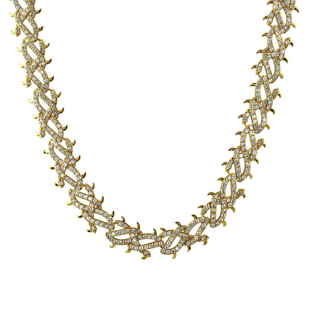 Crown of Thorns Yellow Gold CZ Bling Bling Chain