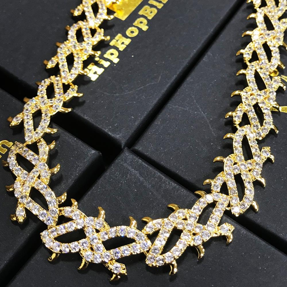 Crown of Thorns Yellow Gold CZ Bling Bling Chain