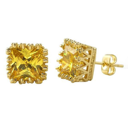Crown Princess Cut CZ Earrings
