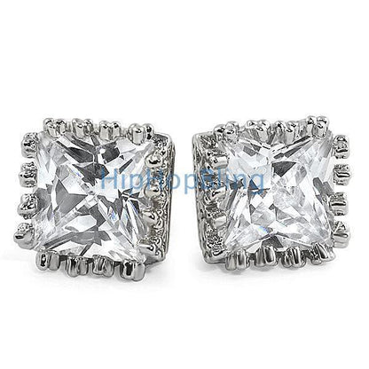 Crown Princess Cut CZ Earrings