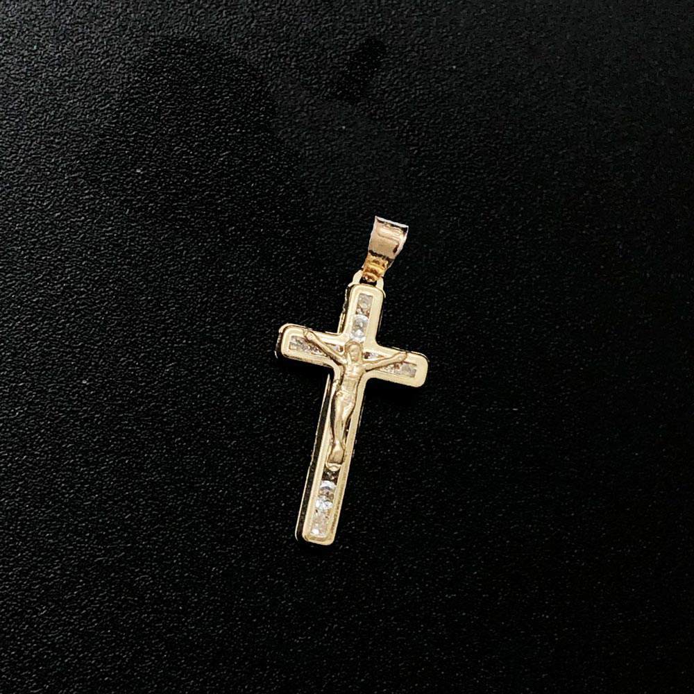 Crucifix Channel Set CZ 10K Yellow Gold Pendant