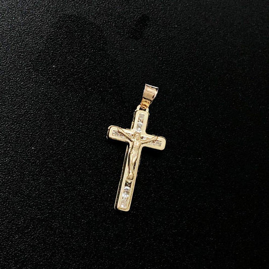 Crucifix Channel Set CZ 10K Yellow Gold Pendant