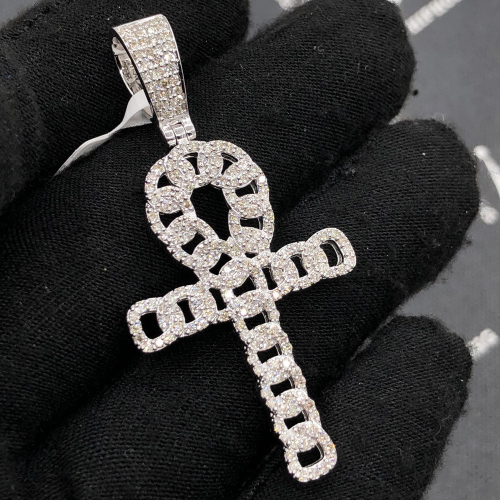 Cuban Ankh Cross 1.33cttw Diamond Pendant 10K Gold