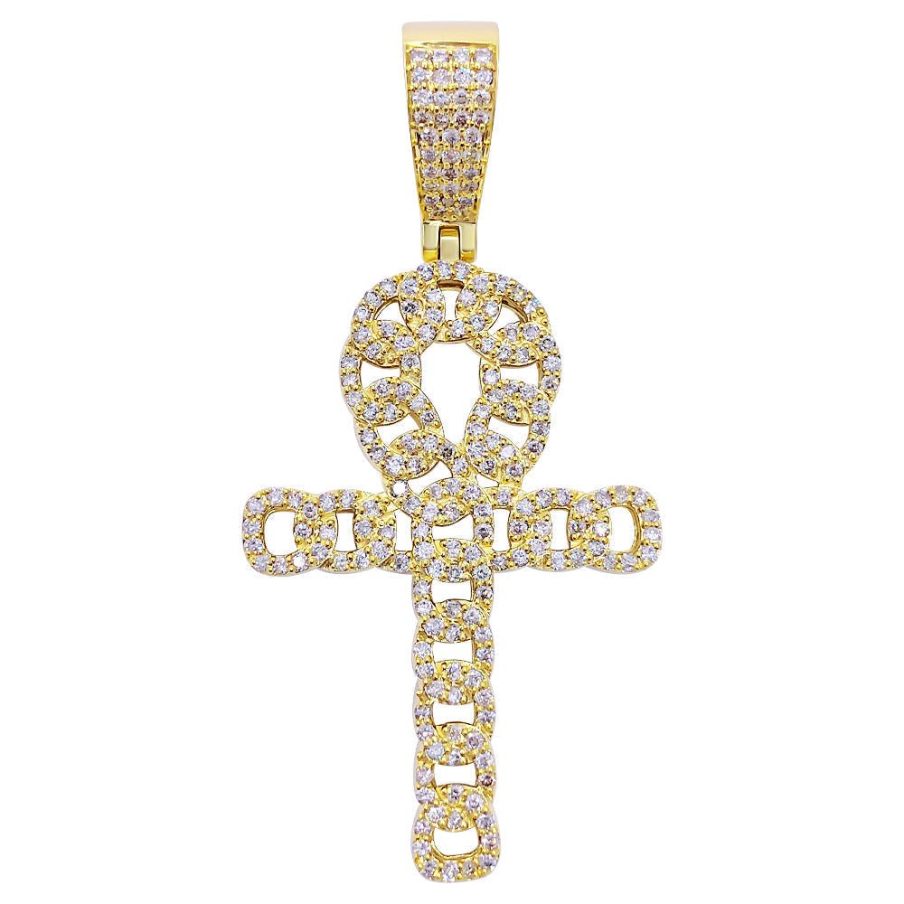 Cuban Ankh Cross 1.33cttw Diamond Pendant 10K Gold